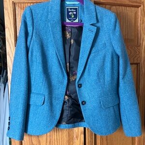 Boden Blue Herringbone Wool Blazer